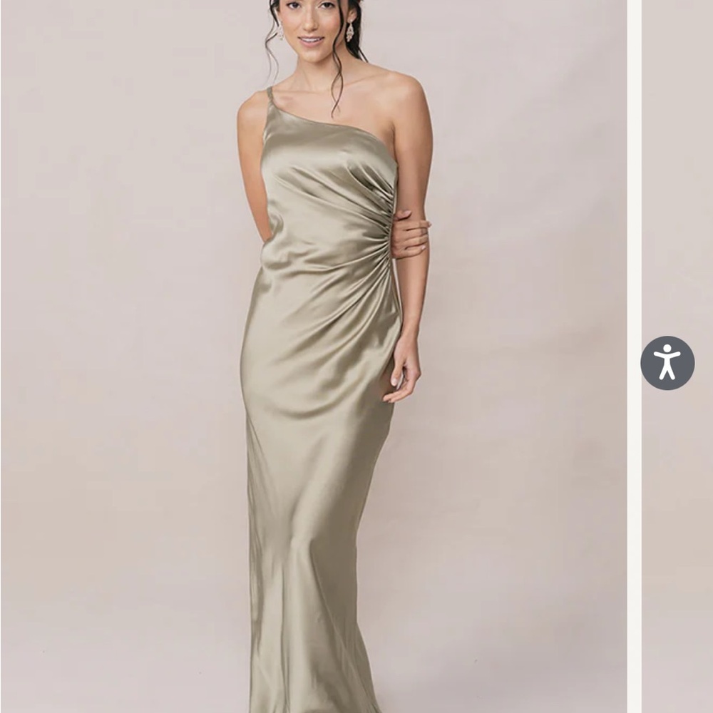 Revelry One-Shoulder Satin Dress in Sage